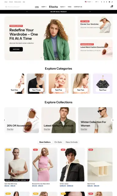 A stylish e-commerce site offering a wide range of clothing and lifestyle products with a focus on elegant everyday wear and seasonal collections.