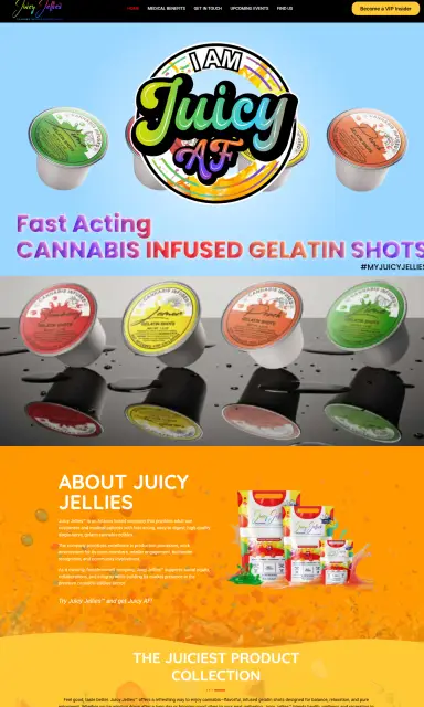 A modern product site for Juicy Jellies, a premium Arizona-based brand offering fast-acting, flavorful cannabis-infused gelatin shots designed for balanced relaxation and enjoyment.